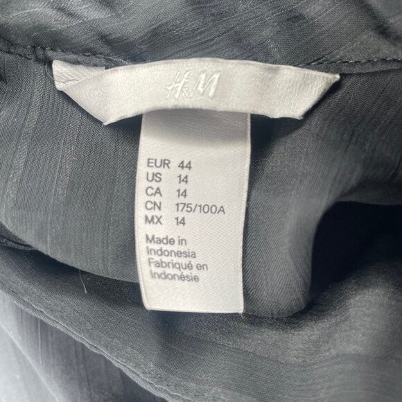 H&M Women's Black Sheer Stripe Weave Mock Neck Balloon Sleeve Blouse Plus Sz 14 - Picture 10 of 12